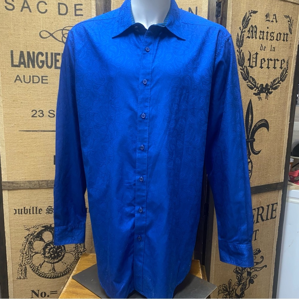 Robert Graham Royal Blue Jacquard Paisley Shirt, 1XLT